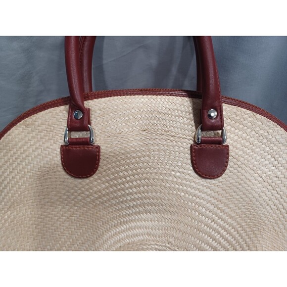 VINTAGE LE SAC STRAW AND LEATHER DOUBLE HANDLE HANDBAG - Picture 10 of 16